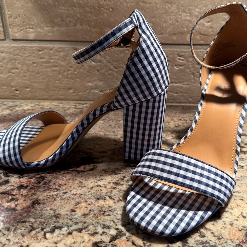 GAP Gingham Blue Block Heel Sandals New Size 7
